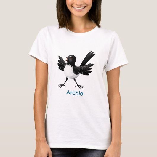 Australian Willie Wagtail cartoon gepersonaliseerd T-shirt (Voorkant)