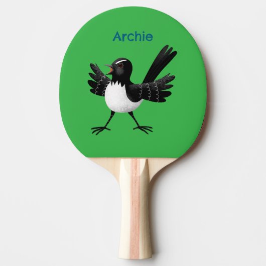 Australian Willie Wagtail cartoon gepersonaliseerd Tafeltennisbatje (Voorkant)