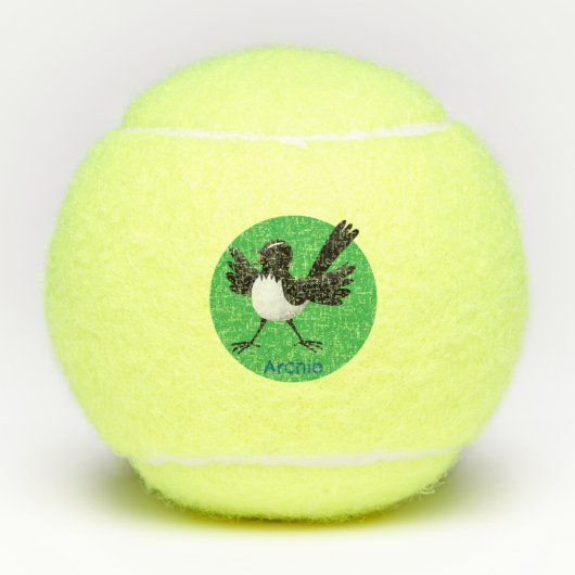 Australian Willie Wagtail cartoon gepersonaliseerd Tennisballen (Voorkant)