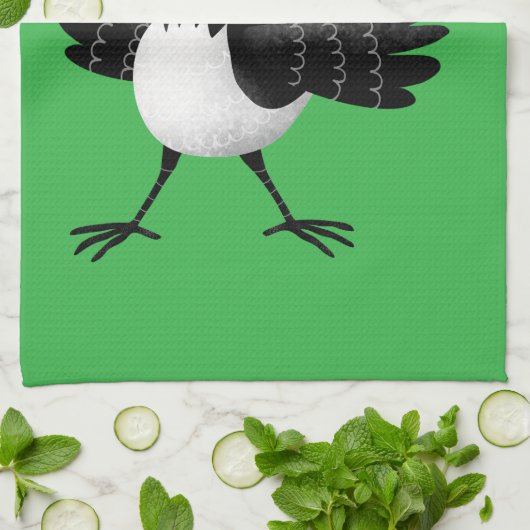 Australian Willie Wagtail cartoon gepersonaliseerd Theedoek (Gevouwen)