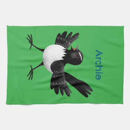 Australian Willie Wagtail cartoon gepersonaliseerd Theedoek (Horizontaal)