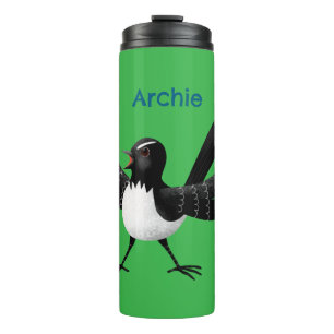 Australian Willie Wagtail cartoon gepersonaliseerd Thermosbeker