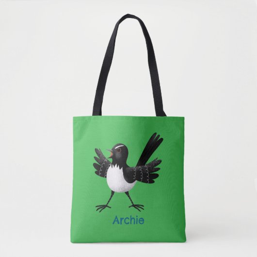 Australian Willie Wagtail cartoon gepersonaliseerd Tote Bag (Voorkant)