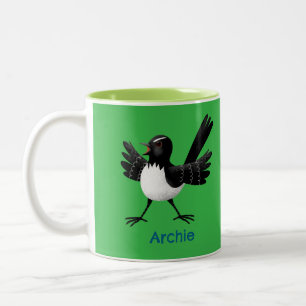Australian Willie Wagtail cartoon gepersonaliseerd Tweekleurige Koffiemok