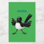 Australian Willie Wagtail cartoon gepersonaliseerd Voedselcontainer Etiket (Enkel label)