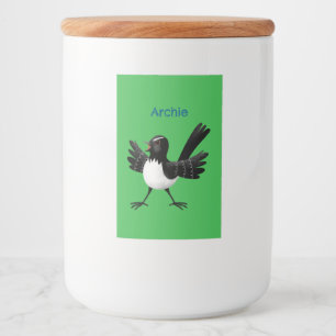 Australian Willie Wagtail cartoon gepersonaliseerd Voedselcontainer Etiket