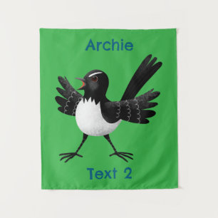 Australian Willie Wagtail cartoon gepersonaliseerd Wandkleed