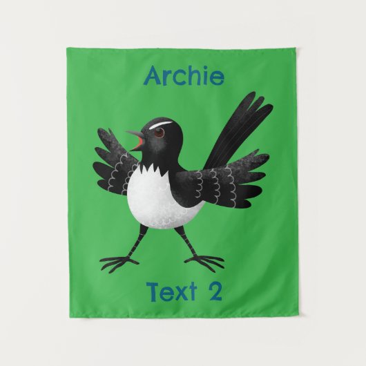 Australian Willie Wagtail cartoon gepersonaliseerd Wandkleed (Voorkant)