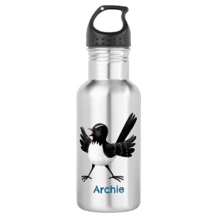 Australian Willie Wagtail cartoon gepersonaliseerd Waterfles