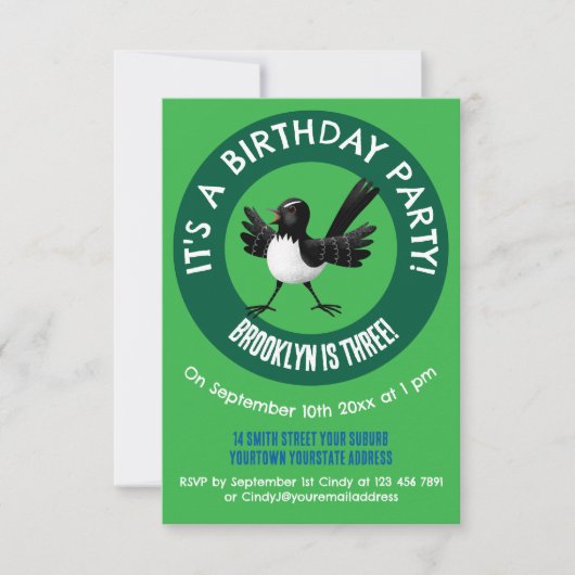 Australian Willie Wagtail cartoon Kaart (Voorkant)