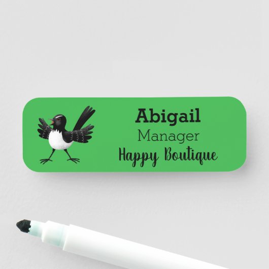 Australian Willie Wagtail cartoon Naamplaatje (In situ)