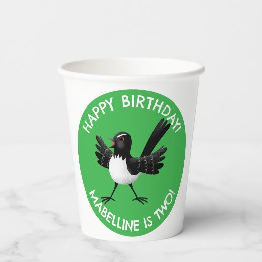 Australian Willie Wagtail cartoon Papieren Bekers (Achterkant)