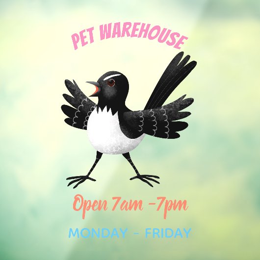 Australian Willie Wagtail cartoon Raamsticker (Vel 3)