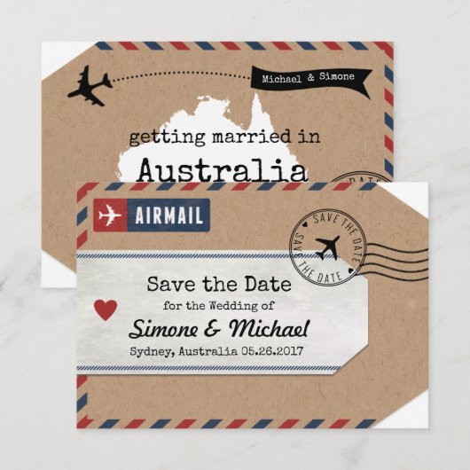 Australië Airmail Bagagelabel sparen Datum met Kaa Kaart (Voorkant / Achterkant)