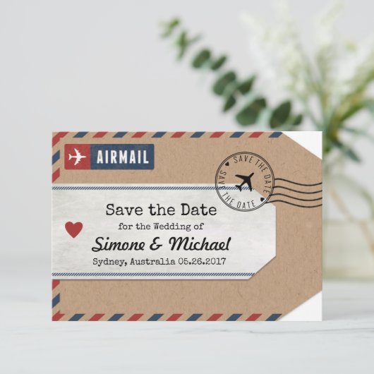 Australië Airmail Bagagelabel sparen Datum met Kaa Save The Date (Staand voorkant)