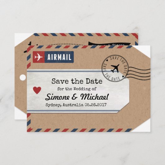 Australië Airmail Bagagelabel sparen Datum met Kaa Save The Date (Voorkant / Achterkant)