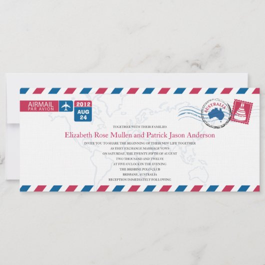 Australië Airmail Wedding Invitation Kaart (Voorkant)