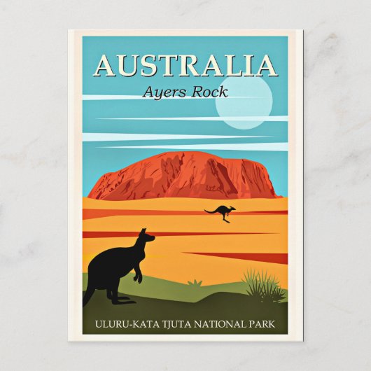 Australië, Ayers Rock, vintage reisposter Briefkaart (Voorkant)