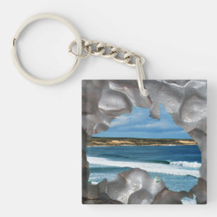 Australië Beach Metallic Map Uitzicht, acryl keyri Sleutelhanger