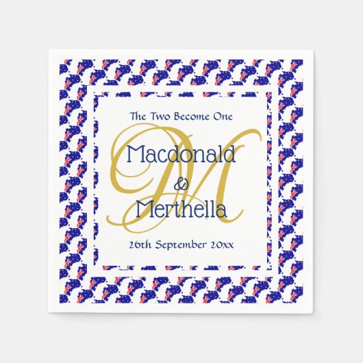 AUSTRALIË Custom Monogram Trouwpapier Servet (Voorkant)