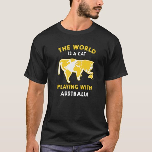 Australië de wereld is een kat die speelt met Aust T-shirt (Voorkant)