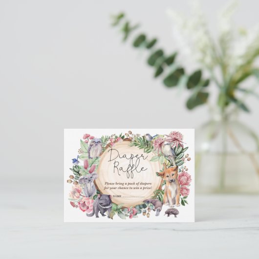 Australië Dieren Bloemen Groen Luier Raffle Informatiekaartje (Staand voorkant)