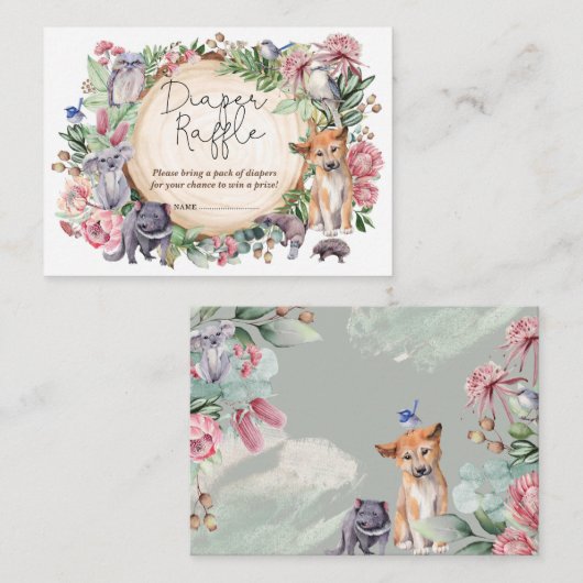 Australië Dieren Bloemen Groen Luier Raffle Informatiekaartje (Voorkant / Achterkant)