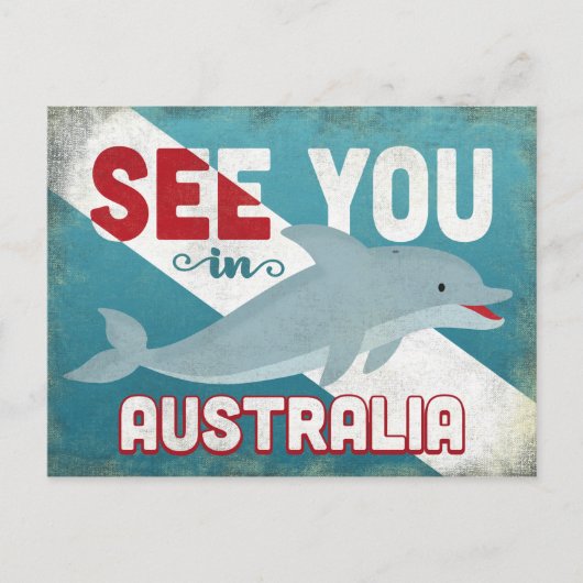 Australië Dolphin - Retro Vintage Travel Briefkaart (Voorkant)