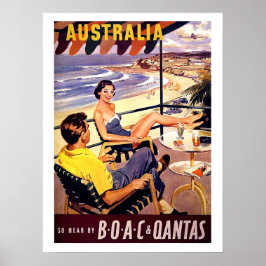 Australië, echtpaar genieten van terras, vintage r poster