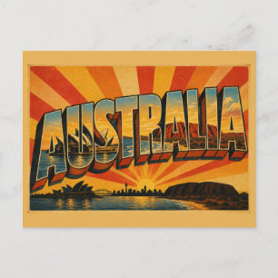 Australië Eiland Continent Vintage Reis Kunst Briefkaart