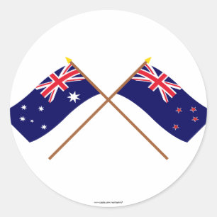 Australië en Nieuw-Zeeland gekruiste vlaggen Ronde Sticker