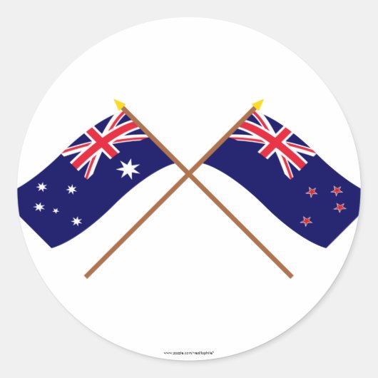 Australië en Nieuw-Zeeland gekruiste vlaggen Ronde Sticker (Voorkant)