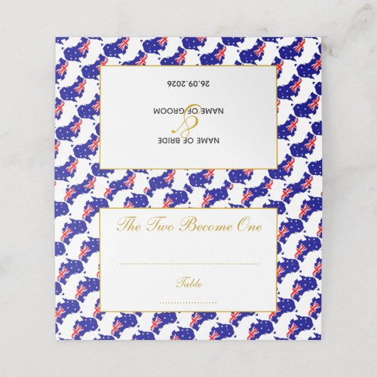 AUSTRALIË Gepersonaliseerd huwelijksfeest Plaatskaartje (Buitenkant ongevouwen)