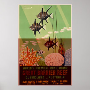 Australië Great Barrier Koraalrif Vintage Reizen Poster