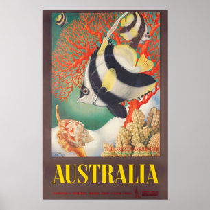 Australië Great Barrier Koraalrif Vintage Reizen Poster