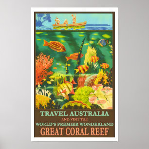 Australië Great Coral Reef Vintage Travel Poster
