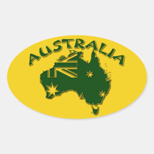 Australië, groen en goud ovale sticker (Voorkant)