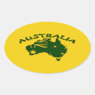 Australië, groen en goud ovale sticker
