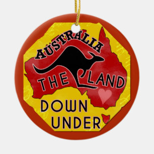 Australië Kaart Land neer onder met Kangaroo Retr Keramisch Ornament