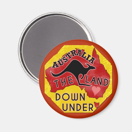 Australië Kaart Land neer onder met Kangaroo Retro Magneet (Voorkant / Achterkant)