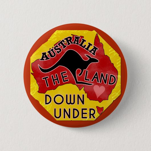 Australië Kaart Land neer onder met Kangaroo Retro Ronde Button 5,7 Cm (Voorkant)