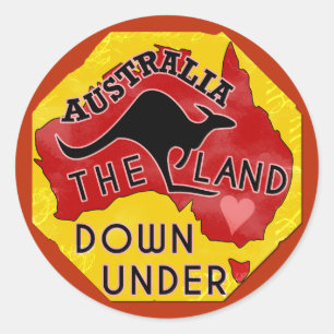 Australië Kaart Land neer onder met Kangaroo Retro Ronde Sticker