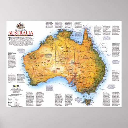 "Australië: kaart met reizen en geschiedenis van 1 Poster (Voorkant)