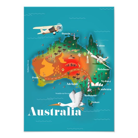 Australië Kaart Reisposter Foto Afdruk (Voorkant)