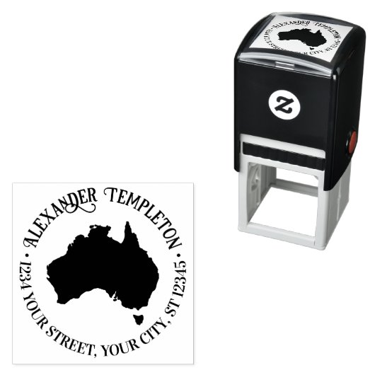 Australië Kaart Silhouette Ronde Naam Retouradres Zelfinktende Stempel (In situ)