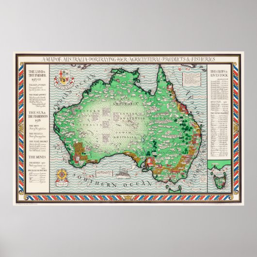 Australië Kaart Vintage Poster (Voorkant)