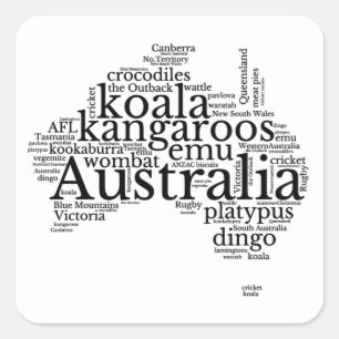 Australië Kaart Word Art Canvas tas Vierkante Sticker