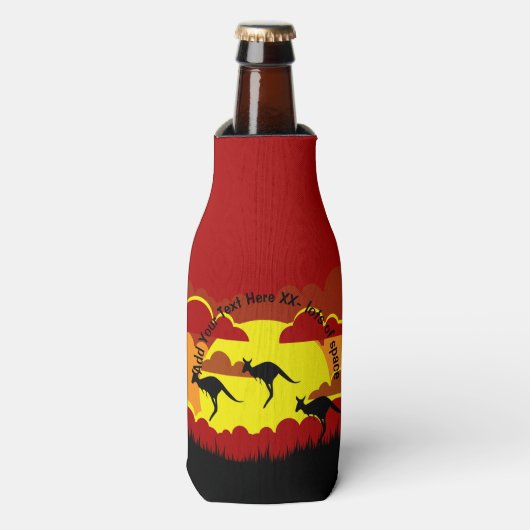 Australië Kangoeroe Rood Zwart Geel Stubby Houder Flesjeskoeler (Fles Voorkant)