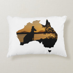 Australië Kangoeroe Zonsondergang, Zwart, Goud & W Accent Kussen