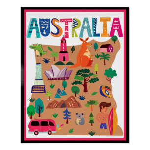 Australië kleurrijke reisposter perfect poster